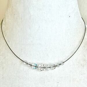 Swarovski Graduating Floating Aurora Borealis Crystals Silver Tone Wire Necklace